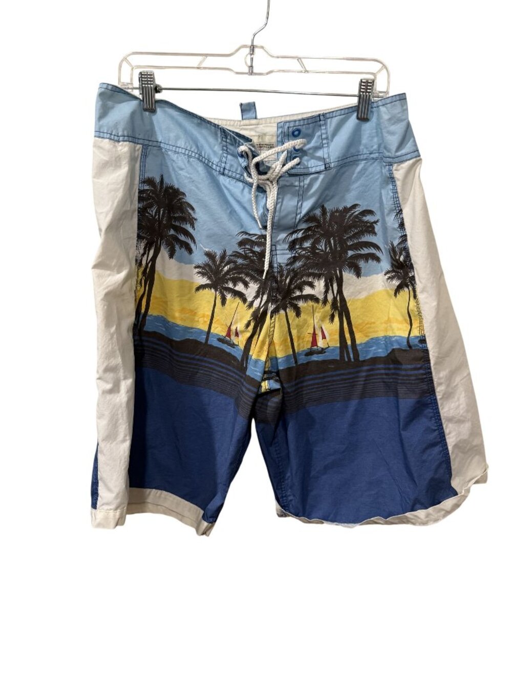 Fossil Mens Beach Issue Board Shorts With Tropical Print Sz 36 Cotton Nylon Blen